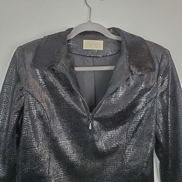 Cache Jacket Snakeskin Reptile Shiny Textured Edgy Black Vintage Size 10 - Picture 2 of 11